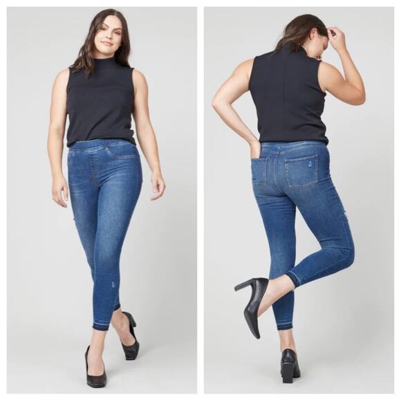 Spanx Distressed Ankle Pull-On Skinny Jeans in Medium Wash - Size M - Picture 1 of 8